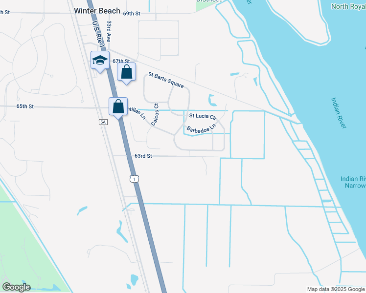 map of restaurants, bars, coffee shops, grocery stores, and more near 2567 Saint Lucia Circle in Vero Beach