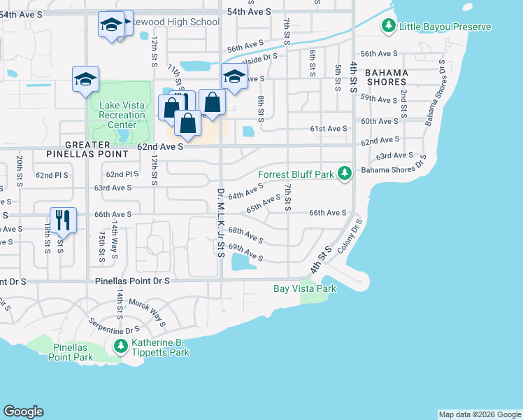 map of restaurants, bars, coffee shops, grocery stores, and more near 810 Bay Vista Boulevard South in St. Petersburg
