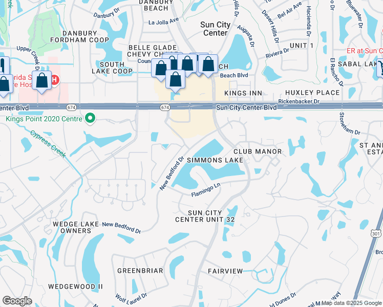 map of restaurants, bars, coffee shops, grocery stores, and more near 221 Courtyard Boulevard in Sun City Center