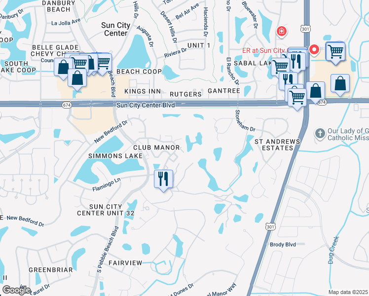 map of restaurants, bars, coffee shops, grocery stores, and more near 1208 Eastloch Court in Sun City Center