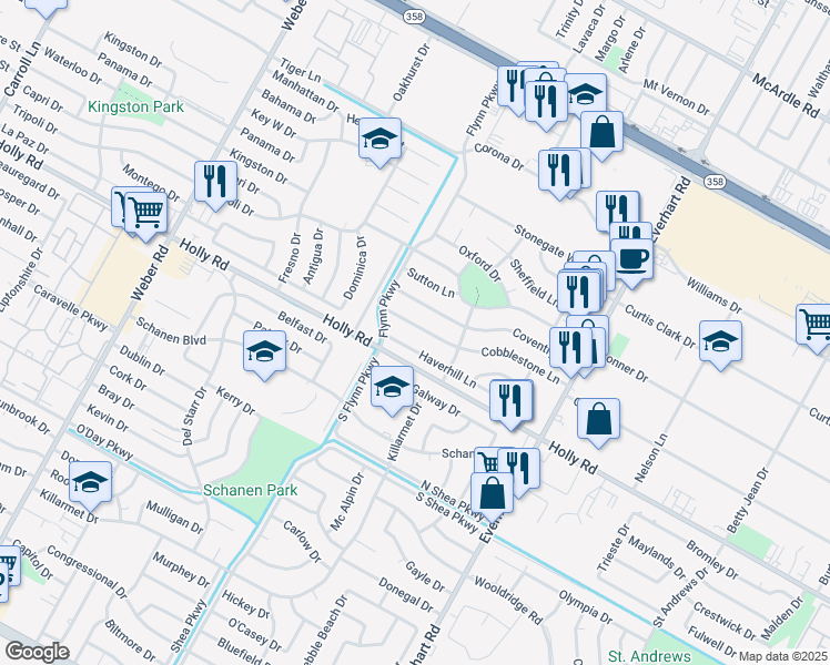 map of restaurants, bars, coffee shops, grocery stores, and more near 4422 Cobblestone Lane in Corpus Christi