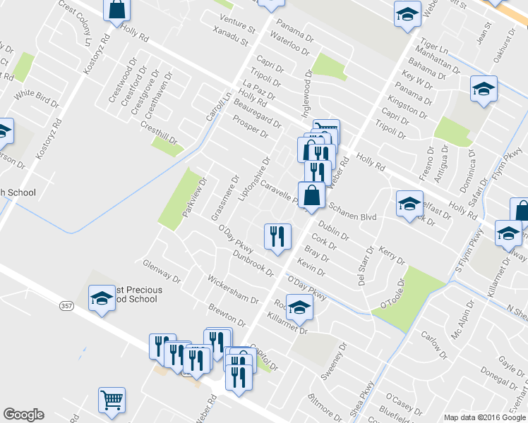 map of restaurants, bars, coffee shops, grocery stores, and more near 3801 Caravelle Parkway in Corpus Christi