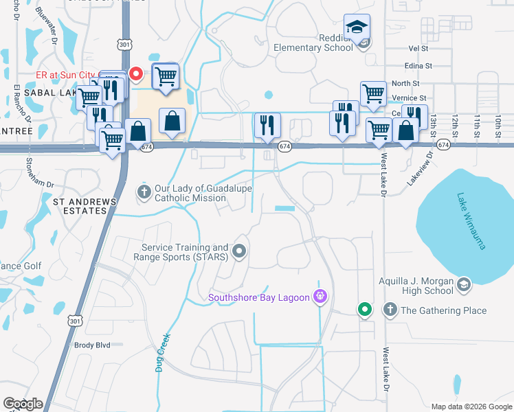 map of restaurants, bars, coffee shops, grocery stores, and more near 16616 Goose Ribbon Place in Wimauma