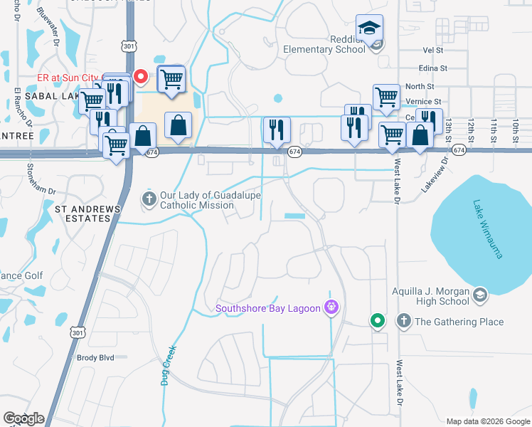 map of restaurants, bars, coffee shops, grocery stores, and more near 16619 Goose Ribbon Place in Wimauma