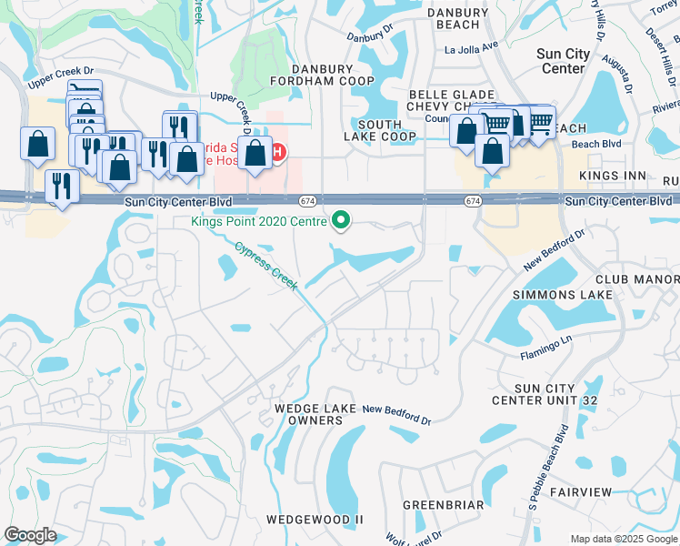 map of restaurants, bars, coffee shops, grocery stores, and more near 1901 Andover Way in Sun City Center
