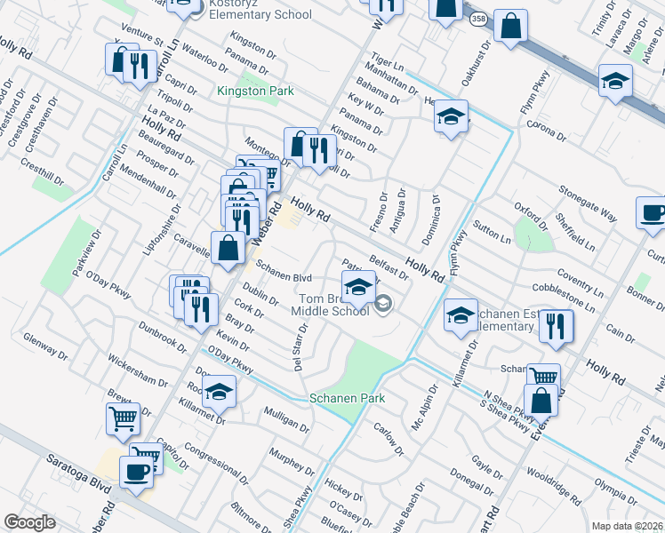 map of restaurants, bars, coffee shops, grocery stores, and more near 5713 Del Starr Drive in Corpus Christi