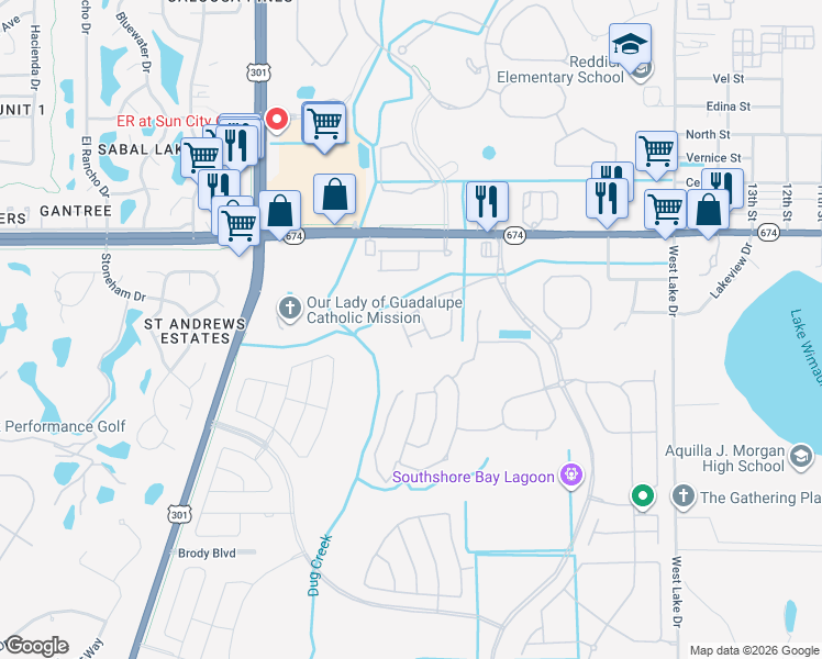 map of restaurants, bars, coffee shops, grocery stores, and more near 5011 Florida 674 in Wimauma