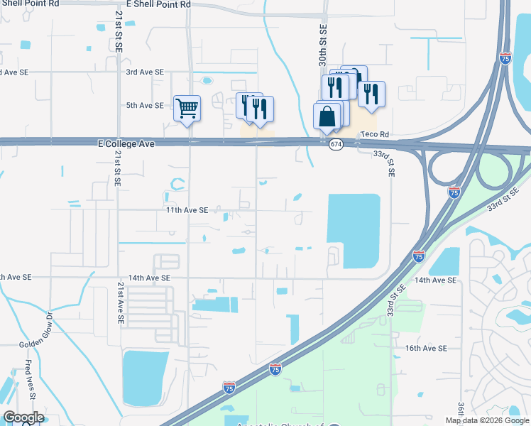 map of restaurants, bars, coffee shops, grocery stores, and more near 1114 27th Street Southeast in Ruskin