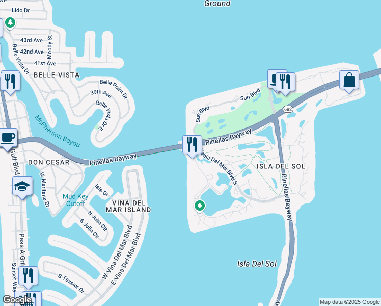 map of restaurants, bars, coffee shops, grocery stores, and more near 5701 Bahia Del Mar Circle in Saint Petersburg