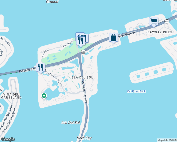 map of restaurants, bars, coffee shops, grocery stores, and more near 6219 Palma Del Mar Boulevard South in St. Petersburg