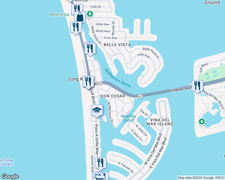 map of restaurants, bars, coffee shops, grocery stores, and more near 3314 East Maritana Drive in St. Pete Beach