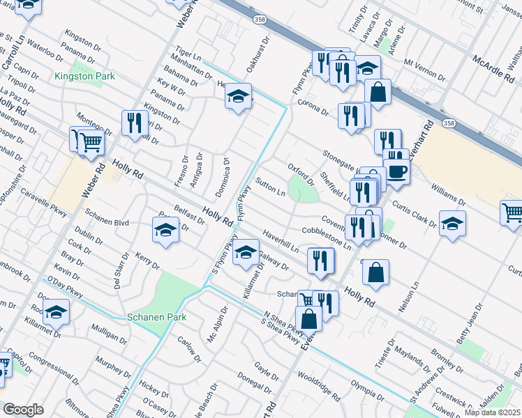 map of restaurants, bars, coffee shops, grocery stores, and more near 4422 Cobblestone Lane in Corpus Christi