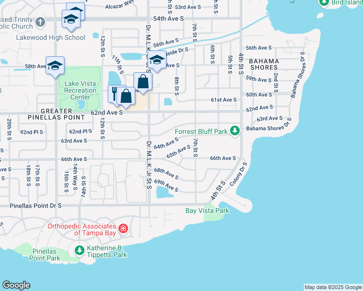map of restaurants, bars, coffee shops, grocery stores, and more near 800 64th Avenue South in St. Petersburg