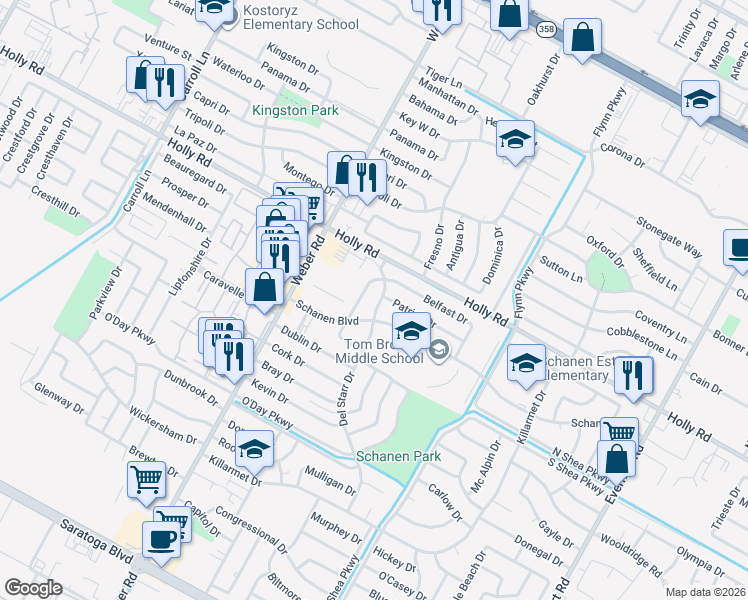 map of restaurants, bars, coffee shops, grocery stores, and more near 5713 Del Starr Drive in Corpus Christi