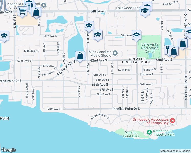 map of restaurants, bars, coffee shops, grocery stores, and more near 2172 63rd Avenue South in St. Petersburg