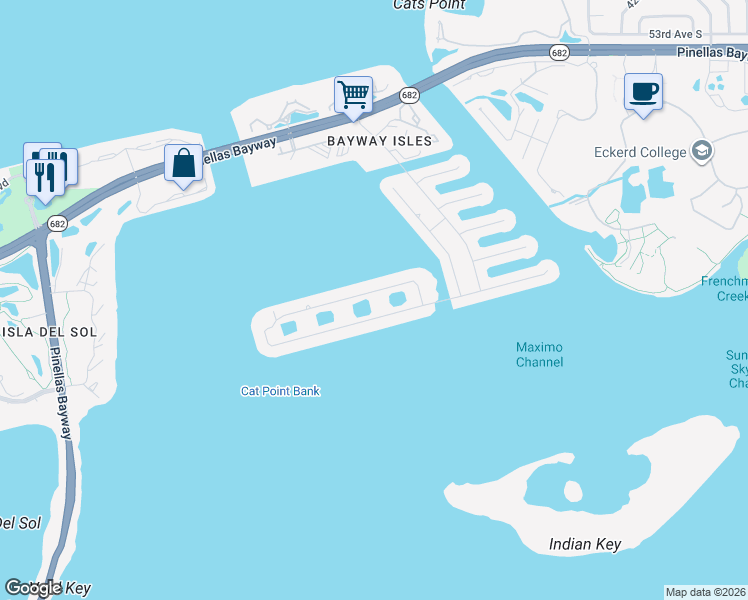 map of restaurants, bars, coffee shops, grocery stores, and more near 5264 61st Avenue South in St. Petersburg