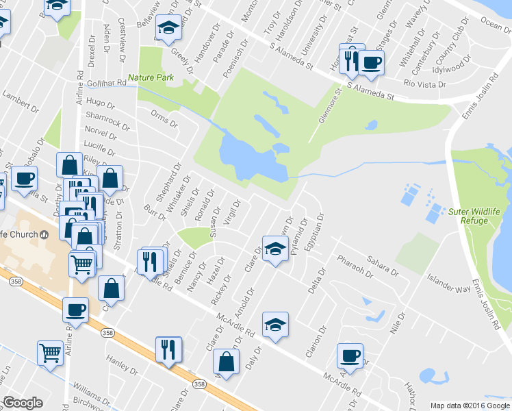 map of restaurants, bars, coffee shops, grocery stores, and more near 906 Hazel Drive in Corpus Christi