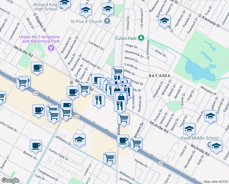 map of restaurants, bars, coffee shops, grocery stores, and more near 1202 Dorthy Drive in Corpus Christi