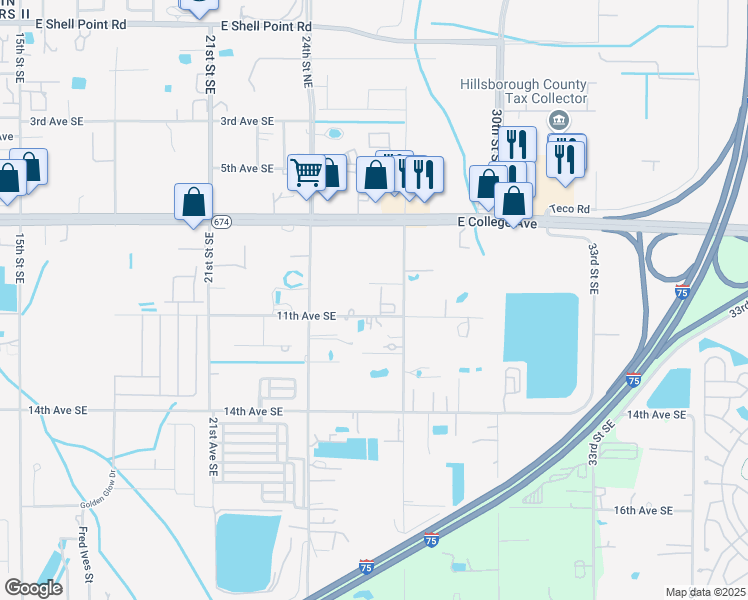 map of restaurants, bars, coffee shops, grocery stores, and more near 2602 11th Avenue Southeast in Ruskin