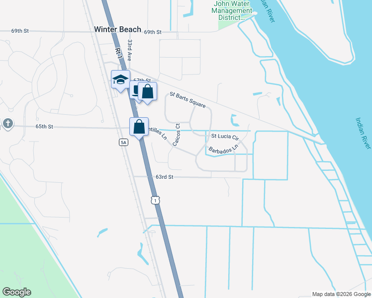 map of restaurants, bars, coffee shops, grocery stores, and more near 2665 Antilles Lane in Vero Beach