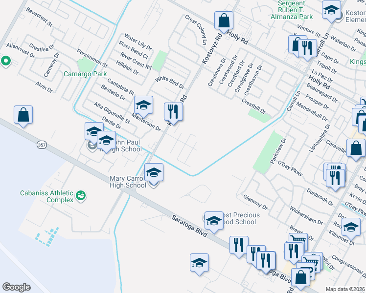 map of restaurants, bars, coffee shops, grocery stores, and more near 6202 Kostoryz Road in Corpus Christi