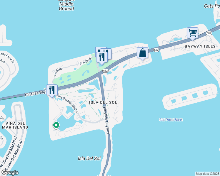 map of restaurants, bars, coffee shops, grocery stores, and more near 6105 Palma Del Mar Boulevard South in St. Petersburg