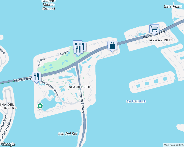 map of restaurants, bars, coffee shops, grocery stores, and more near 6113 Palma Del Mar Boulevard South in St. Petersburg