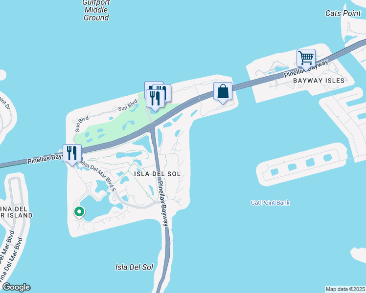 map of restaurants, bars, coffee shops, grocery stores, and more near 6113 Palma Del Mar Boulevard South in St. Petersburg