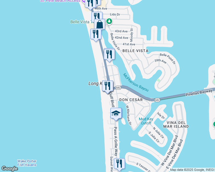 map of restaurants, bars, coffee shops, grocery stores, and more near 3506 Gulf Boulevard in Saint Pete Beach