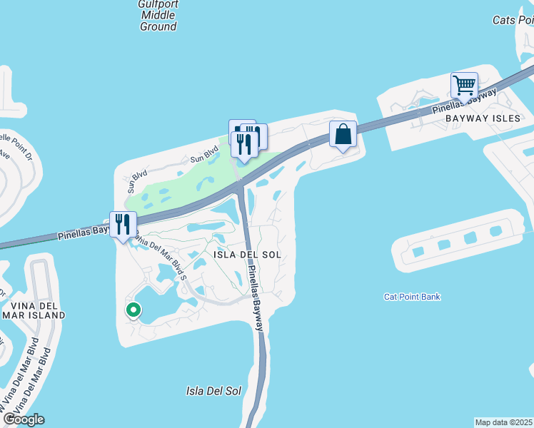 map of restaurants, bars, coffee shops, grocery stores, and more near 6113 Palma Del Mar Boulevard South in St. Petersburg