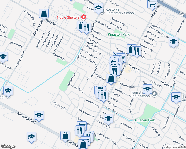 map of restaurants, bars, coffee shops, grocery stores, and more near 3803 Caravelle Parkway in Corpus Christi