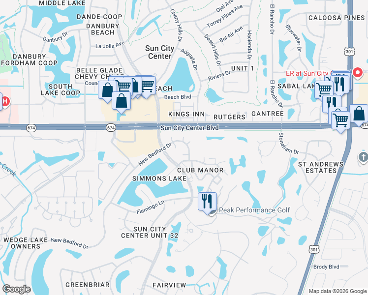 map of restaurants, bars, coffee shops, grocery stores, and more near 206 Islip Way in Sun City Center