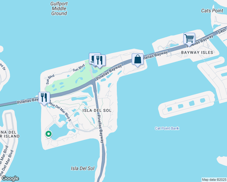 map of restaurants, bars, coffee shops, grocery stores, and more near 6113 Palma Del Mar Boulevard South in St. Petersburg