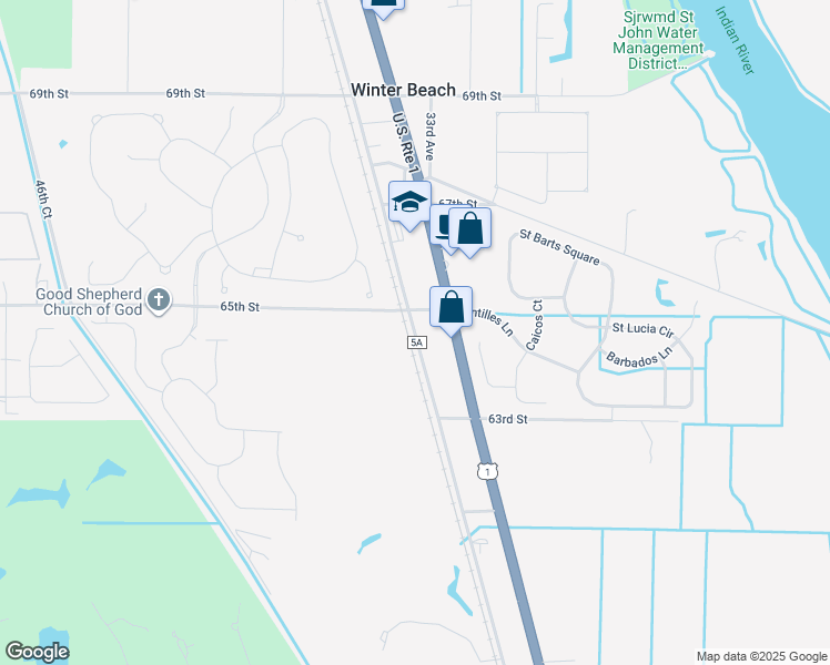 map of restaurants, bars, coffee shops, grocery stores, and more near in Winter Beach
