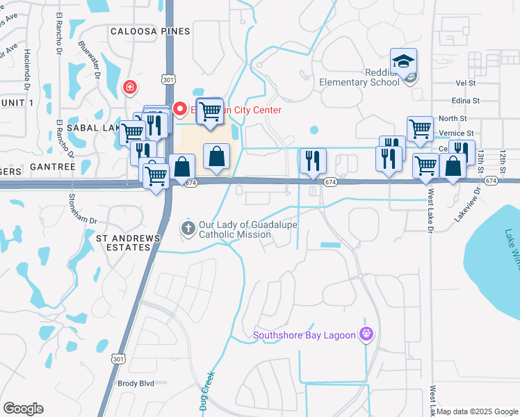 map of restaurants, bars, coffee shops, grocery stores, and more near 5011 Florida 674 in Wimauma