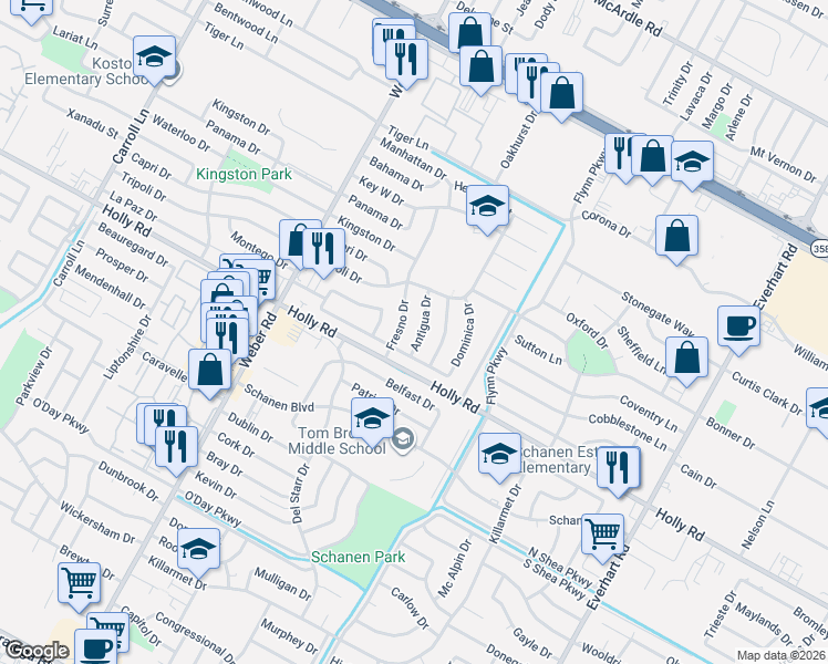 map of restaurants, bars, coffee shops, grocery stores, and more near 5638 Fresno Drive in Corpus Christi