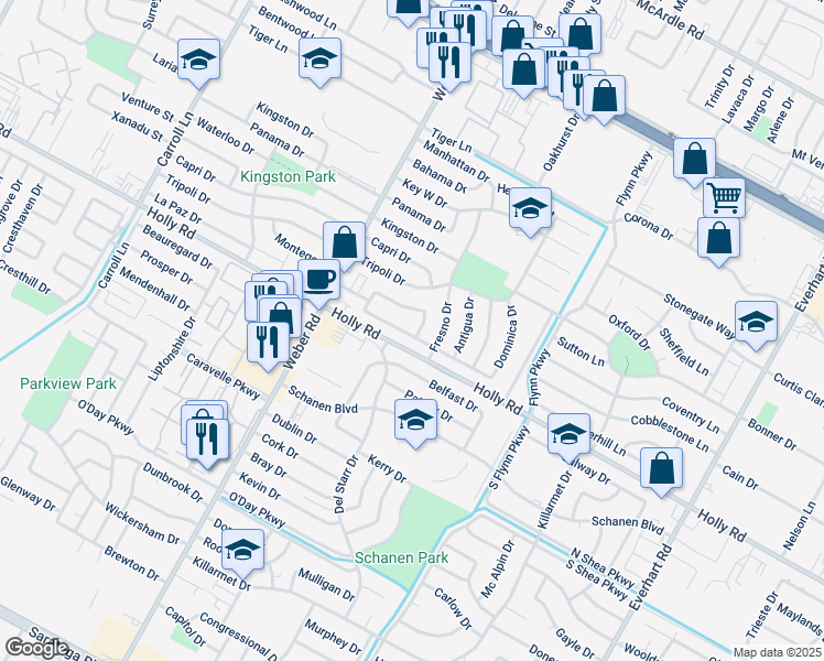 map of restaurants, bars, coffee shops, grocery stores, and more near 4173 Monaco Street in Corpus Christi