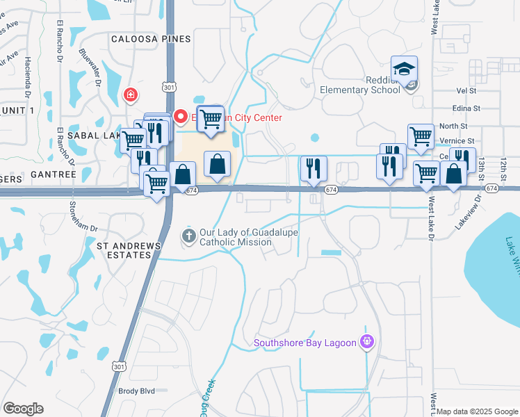 map of restaurants, bars, coffee shops, grocery stores, and more near 5011 Florida 674 in Wimauma