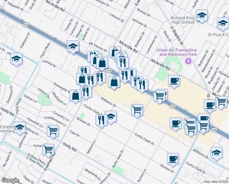 map of restaurants, bars, coffee shops, grocery stores, and more near 5001 South Padre Island Drive in Corpus Christi
