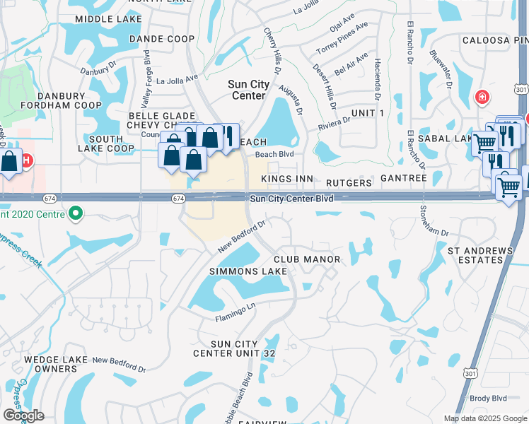 map of restaurants, bars, coffee shops, grocery stores, and more near 1359 New Bedford Drive in Sun City Center