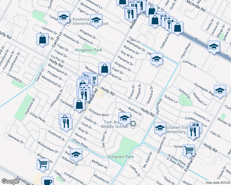 map of restaurants, bars, coffee shops, grocery stores, and more near 4101 Del Starr Drive in Corpus Christi