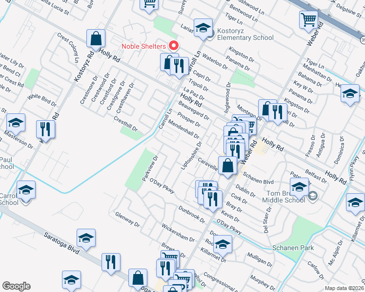 map of restaurants, bars, coffee shops, grocery stores, and more near 3761 Grassmere Drive in Corpus Christi