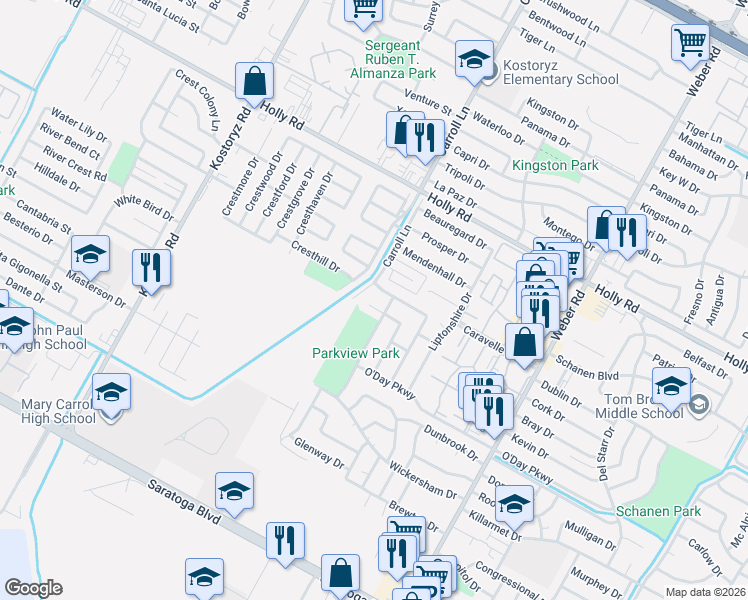 map of restaurants, bars, coffee shops, grocery stores, and more near 5921 Parkview Drive in Corpus Christi