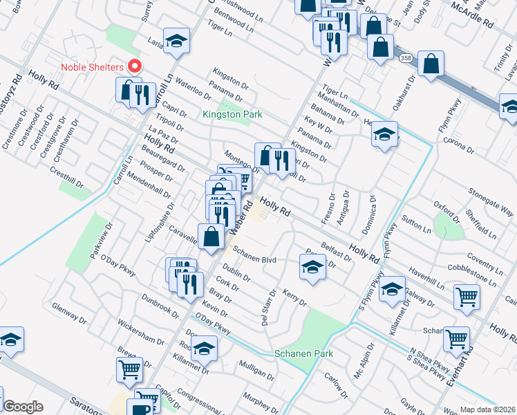map of restaurants, bars, coffee shops, grocery stores, and more near 5714 Weber Road in Corpus Christi