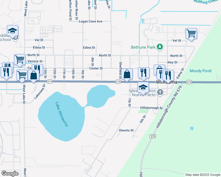 map of restaurants, bars, coffee shops, grocery stores, and more near 5575 Florida 674 in Wimauma