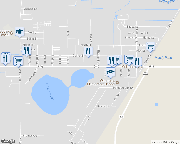 map of restaurants, bars, coffee shops, grocery stores, and more near 5575 Florida 674 in Wimauma