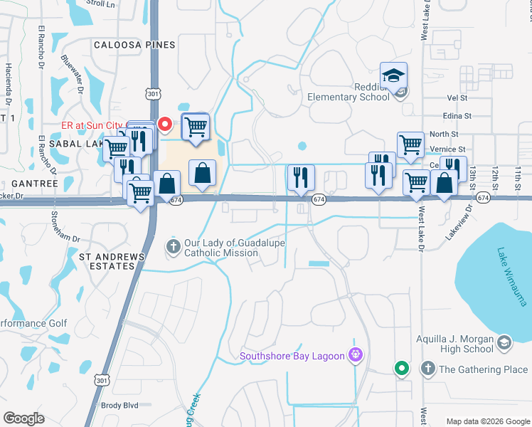 map of restaurants, bars, coffee shops, grocery stores, and more near 5011 Florida 674 in Wimauma