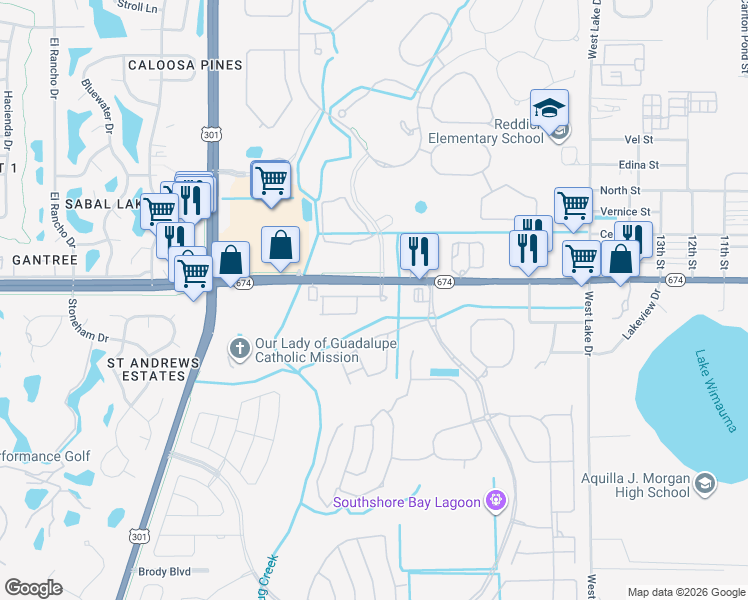 map of restaurants, bars, coffee shops, grocery stores, and more near 16500 Sereno Bridge Boulevard in Wimauma