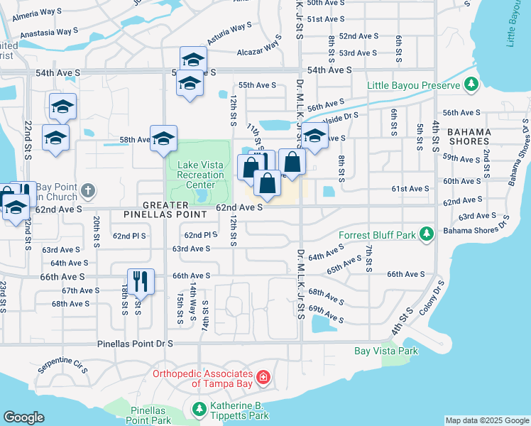 map of restaurants, bars, coffee shops, grocery stores, and more near 1049 62nd Avenue South in St. Petersburg