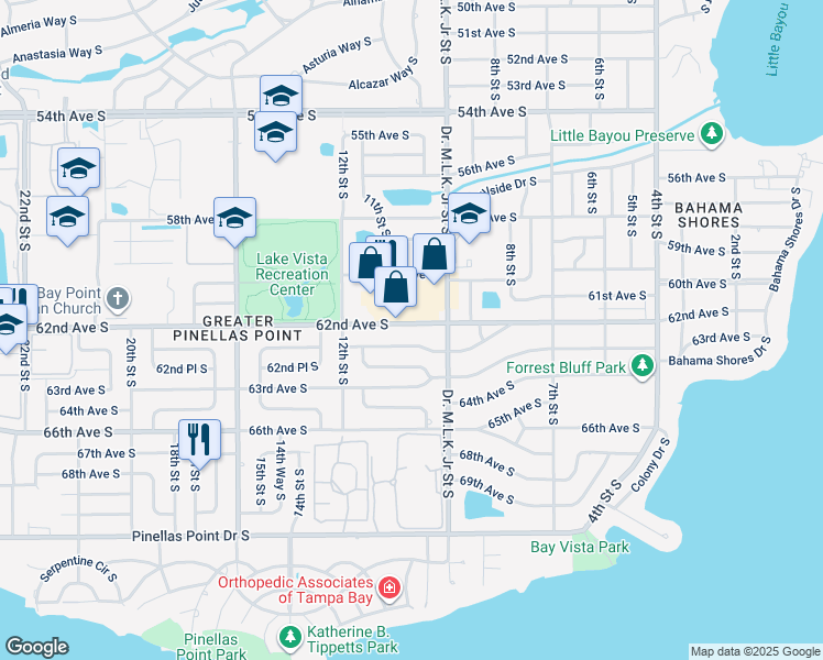 map of restaurants, bars, coffee shops, grocery stores, and more near 1049 62nd Avenue South in St. Petersburg